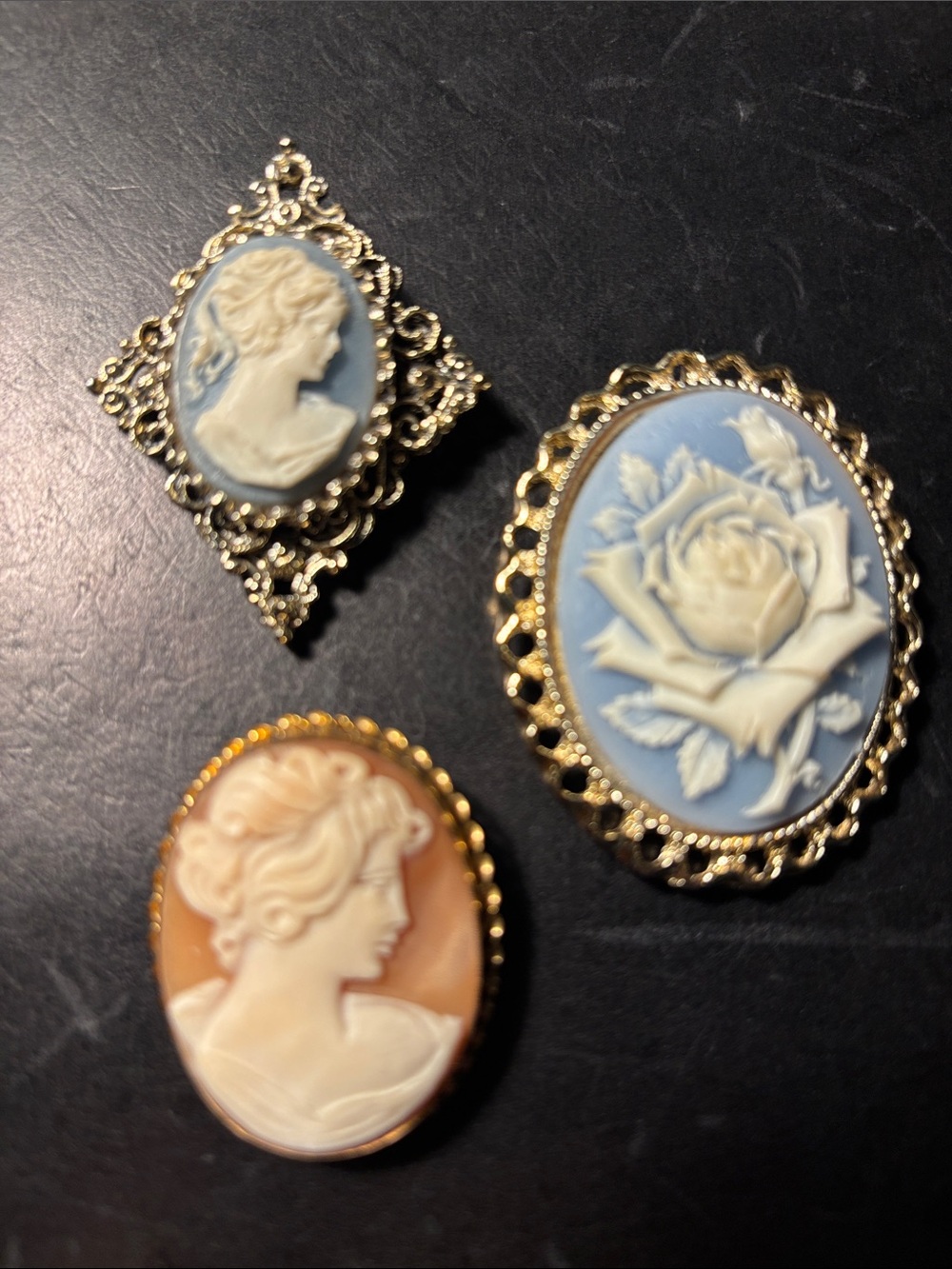 Vintage costume jewelry cameos - set of three
